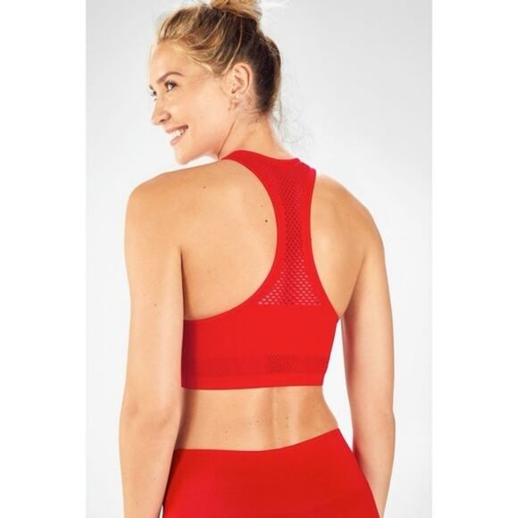 Fabletics Red Mesh V-Neck Sports Bra XS - Picture 3 of 7
